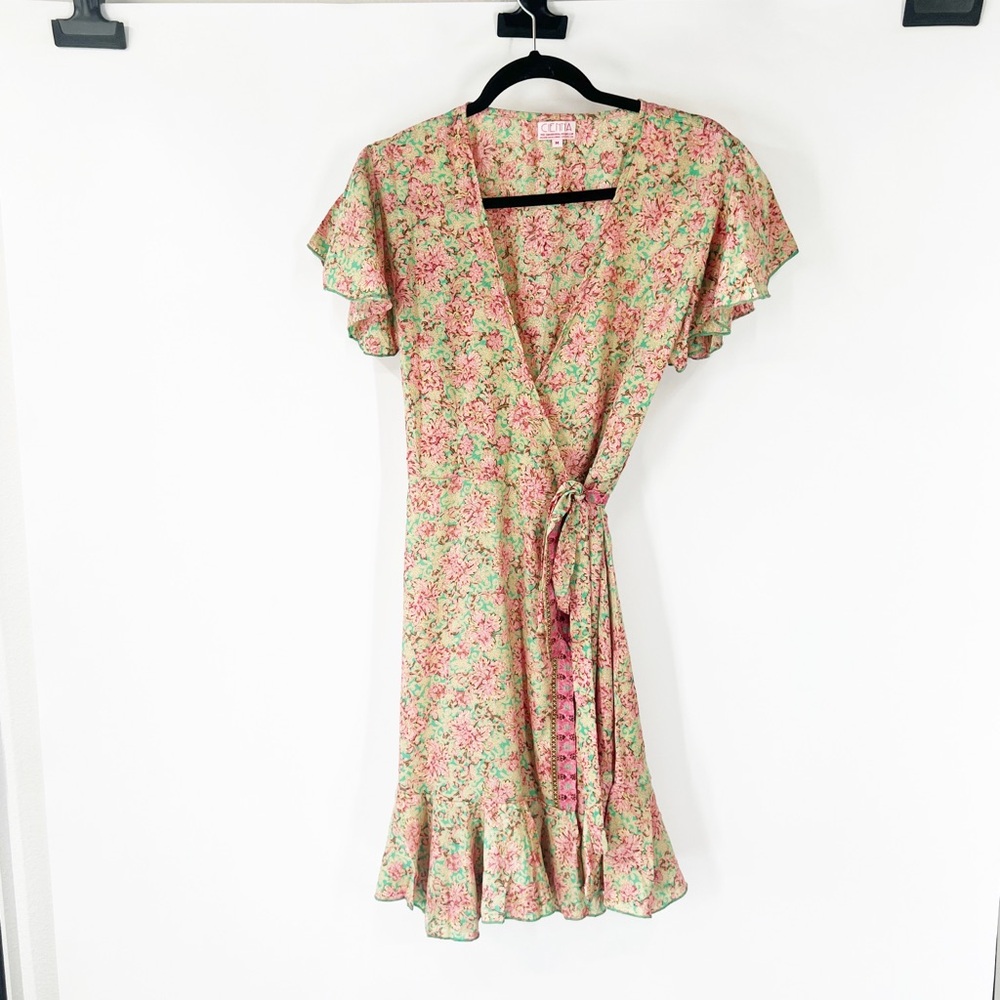 Cienna Milli Short Wrap Dress Silk Blend Floral Print